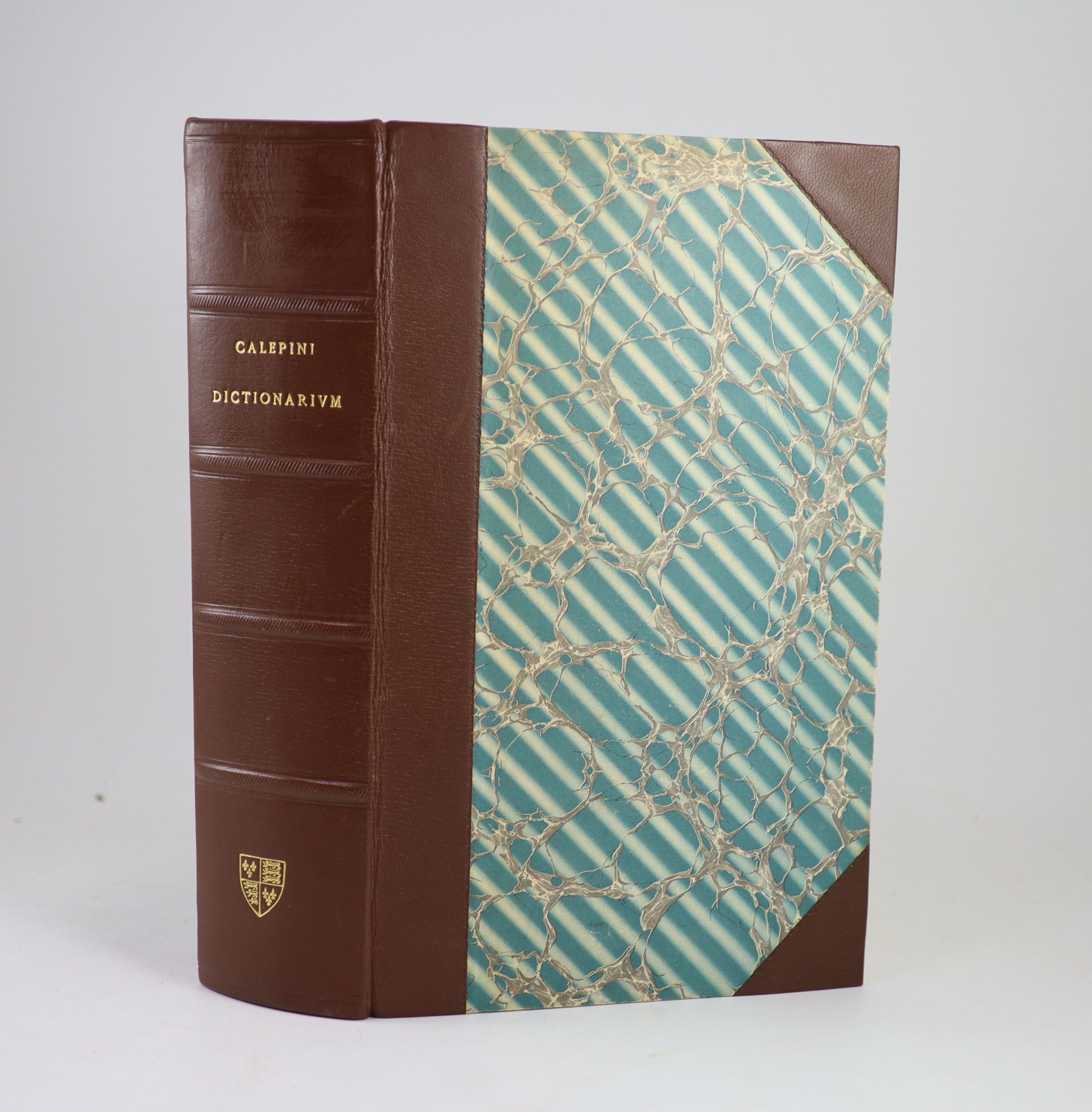 Calepini, Ambrose - Dictionarium Octolingue....engraved title device, headpiece decorations, decorated initial letters; newly rebound half morocco and marbled boards, gilt lettered panelled spine, thick folio.